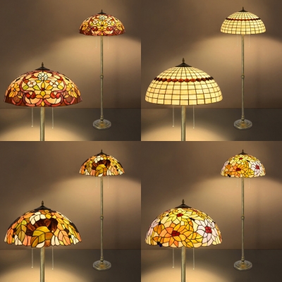 Tiffany Vintage Colorful Floor Lamp Flower/Lattice/Leaf Glass Standing Light for Hotel Villa