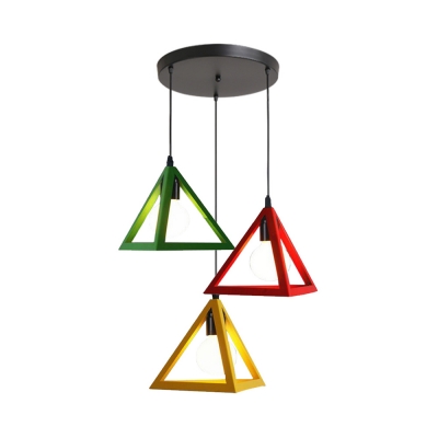 Triangle Dining Room Pendant Light Industrial Metal Hanging Light in Black/Multi-Color/White