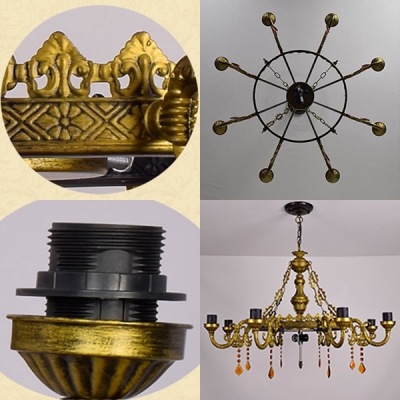 Victorian Style Dome Chandelier Stained Glass 9 Lights Pendant Light for Living Room Villa