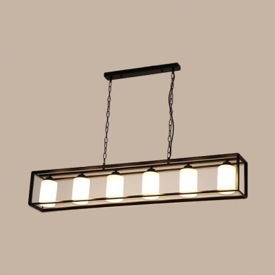 Vintage Style Black/Brass Ceiling Pendant Rectangle 5/6 Lights Metal Glass Island Lamp for Bar