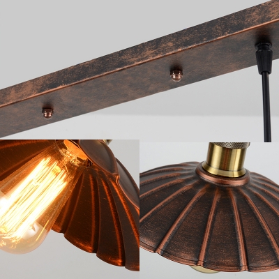 Weathered Copper Scalloped Edge Island Light 3 Lights Vintage Style Metal Island Lamp for Dining Room