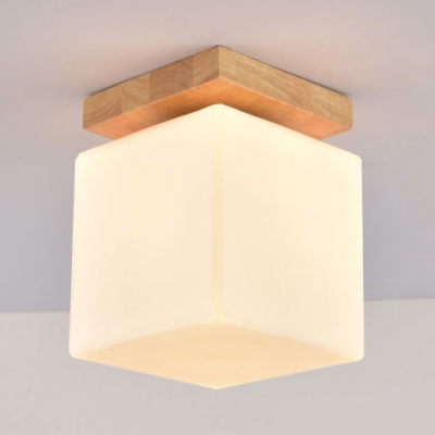 White Cube LED Ceiling Flush Light 1 Head Simple Style Glass E27 Ceiling Light for Bedroom
