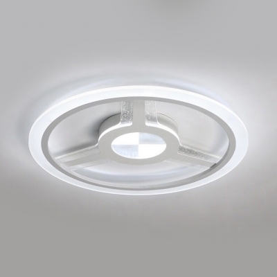 White Steering Wheel Ceiling Mount Light Modern Stylish Metal Third/Warm/White Ceiling Lamp for Bedroom