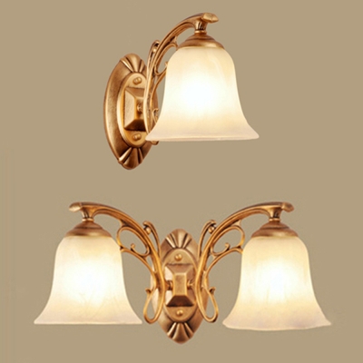 1 2 Lights Bell Shade Wall Sconce Light Frosted Glass Sconce Lamp In