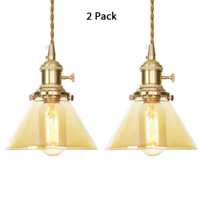 1/2 Pack 1 Light Hanging Light with Adjustable Cord Cone Amber Glass Pendant Lamp for Restaurant