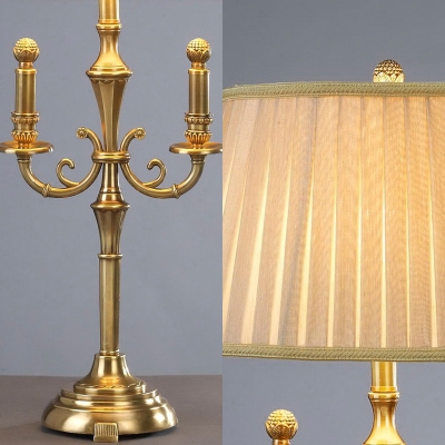 1 Light Fold Drum Desk Light Elegant Style Metal Table Light in Brass for Bedside Table