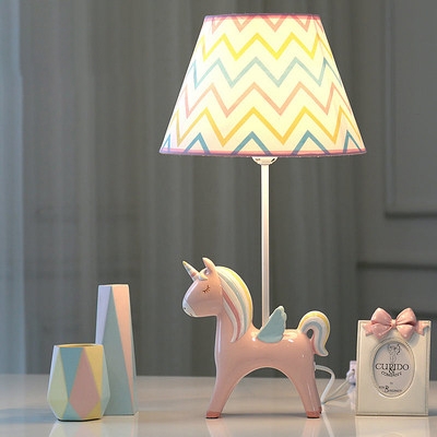 1 Light Unicorn Desk Light Cartoon Resin Dimmable Study Light in Pink for Girl Bedroom
