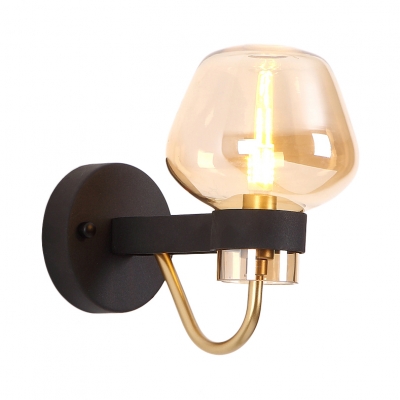 1 Light Wall Sconce Traditional Amber/Clear/Smoke Gray Glass Wall Lamp in Black for Study Room