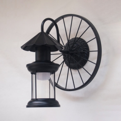 1 Light Wheel Decoration Wall Lamp Vintage Metal Wall Sconce in Aged Brass/Antique Copper/Black for Corridor