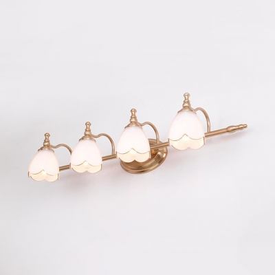 2/3/4 Lights Flower Vanity Light Rust-Proof Opal Glass Wall Lamp in Brass for Dressing Room