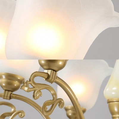3/6/8 Lights Bell Shade Chandelier Elegant Style Frosted Glass Hanging Light in Gold for Bedroom
