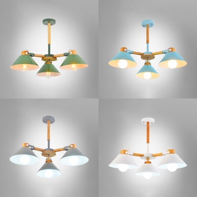 3 Lights Cone Pendant Light Nordic Style Metal Chandelier in Macaron White/Green/Blue/Gray for Kitchen