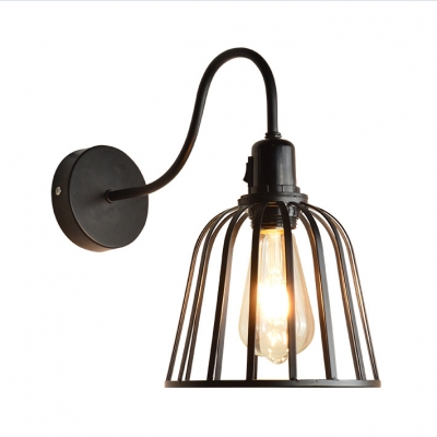 Industrial Bell Wire Frame Wall Lamp Metal 1 Light Black Wall Sconce for Bar Restaurant