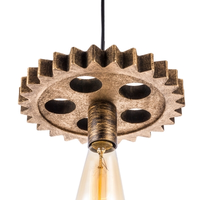 Glass Bare Bulb Ceiling Pendant Restaurant 1 Light Industrial Hanging Light with Gear in Aged Brass