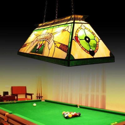 Tiffany Vintage Green Island Pendant Billiard Letter 6 Heads Stained Glass Island Light for Billiard Room
