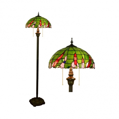 Tiffany Multi-Color Floor Lamp with Dragonfly/Flower/Leaf 2 Lights Glass Metal Floor Light for Restaurant