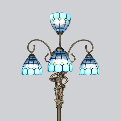 Tiffany Pretty Girl Floor Lamp Art Glass 4 Lights Blue/Green/Sky Blue/Yellow Floor Light for Restaurant