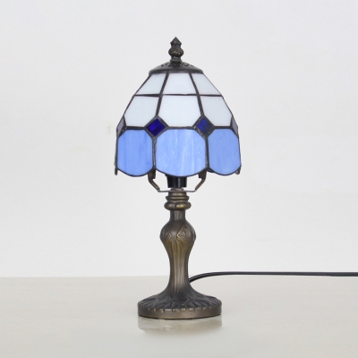 Blue/Orange/Yellow Dome Desk Lamp 1 Head Tiffany Traditional Art Glass Desk Light for Bedroom