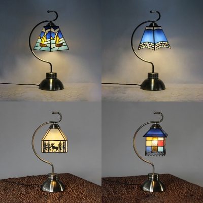 Deer/House/Mediterranean/Sailboat Desk Light Single Light Tiffany Stylish Art Glass Table Light for Bedroom