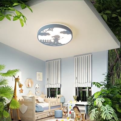 Acrylic Cartoon Boy Flush Light Modern Blue/White LED Ceiling Light in Warm/White for Child Bedroom
