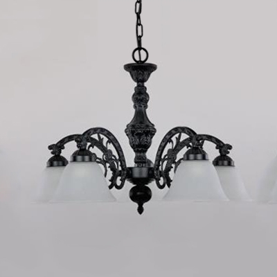 Antique Style Black/Bronze/Copper Chandelier with Cone Shade Metal Glass Pendant Light for Bedroom
