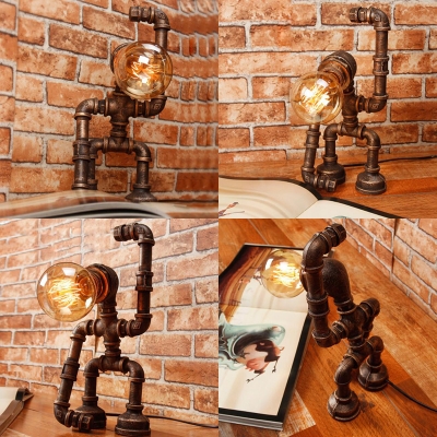 Antique Style Bronze Desk Light Water Pipe 1 Light Metal Study Lighting for Boys Bedroom