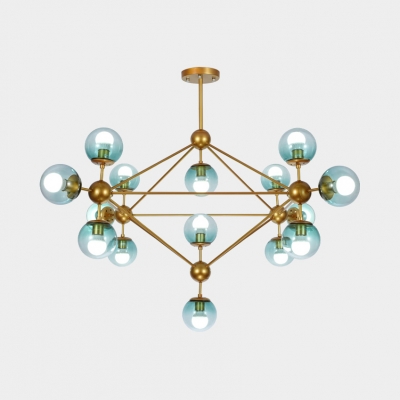 Ball Shade Pendant Lamp 10/15 Lights Creative Metal Chandelier in Brass for Study Room
