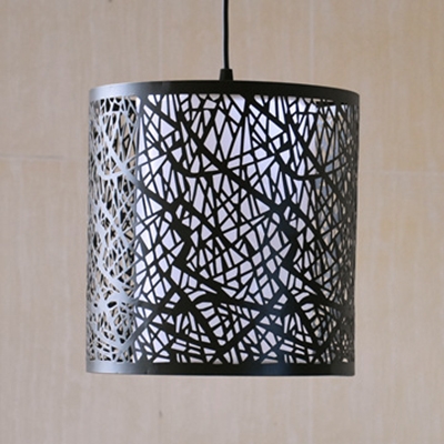 Black Cylinder Pendant Lamp Vintage Style Metal Hanging Lamp for Study Room Living Room