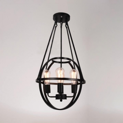 Black Edison Bulb Pendant Light with Globe Cage 4 Lights Industrial Metal Hanging Light for Cafe