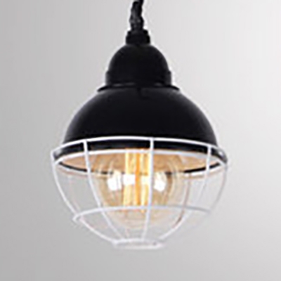 Black/White/Yellow Dome Hanging Lamp with Cage 1 Light Industrial Metal Pendant Light for Shop