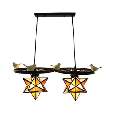 Blue/Orange Star Pendant Light with Bird & Wheel 2/3 Lights Glass Ceiling Light for Restaurant