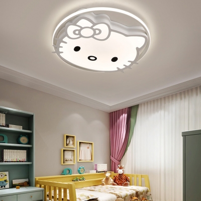 Blue/Pink/White Kitty Flush Light Cartoon Acrylic LED Ceiling Light in Warm/White/Third Gear for Girl Bedroom