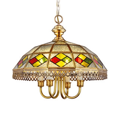 Brass Umbrella Pendant Light 4/6 Lights Tiffany Style Glass Ceiling Pendant for Restaurant