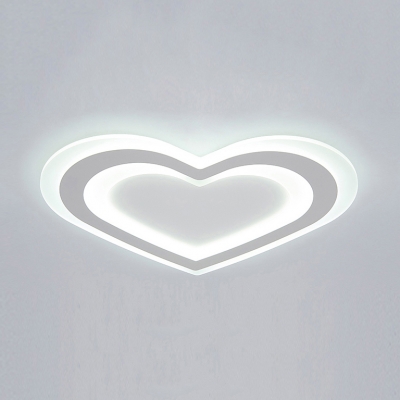 Cartoon White Flush Ceiling Light Heart Acrylic Warm/White Lighting LED Ceiling Lamp for Teen