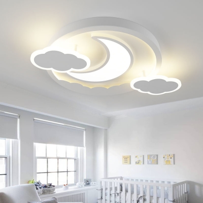 Child Bedroom Moon/Rocket Ceiling Mount Light Acrylic Kids White Ceiling Lamp in Warm/White