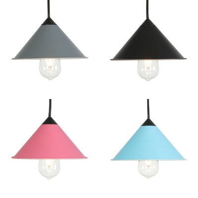 

Cone Shade Dining Room Pendant Light Metal & Edison Bulb 1 Light Macaron Loft Pendant Lamp, HL532869, Black;blue;pink;gray;purple