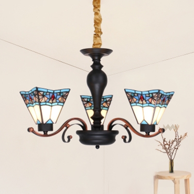 Craftsman Suspension Light 3 Lights Tiffany Style Stained Glass Chandelier for Study Room Hallway