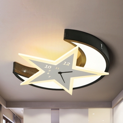 Crescent Star Nursing Room Ceiling Mount Light Metal Creative Black LED Ceiling Lamp in Warm/White