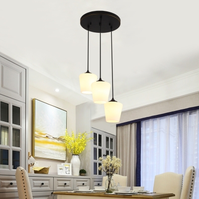 Dining Room Restaurant Pendant Light with Round Canopy Frosted Glass 3 Lights Ceiling Light