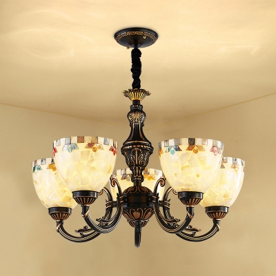 Dome Shade Bedroom Chandelier Glass 5 Lights Tiffany Style Antique Suspension Light in White