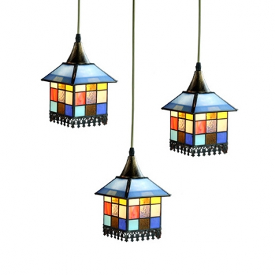 Glass Boat/Deer/House Pendant Light 3 Lights Rustic Style Ceiling Pendant for Hallway Dining Table