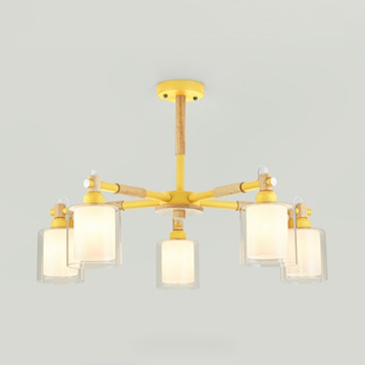 Glass Cylinder Suspension Light Foyer 5 Lights Contemporary Chandelier with Macaron Color