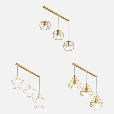 Gold Diamond/Globe/Star Island Light 3 Lights Simple Style Pendant Lamp for Display Window
