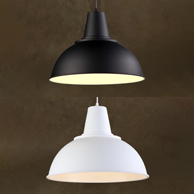 Aluminum Bowl Shade Suspension Light 1 Head Vintage Style Hanging Light in Black/White for Cyber Cafe