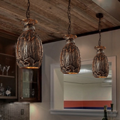 Resin Barrel/Vase Pendant Light 1 Light Antique Stylish Hanging Light in Brown for Cafe Bar
