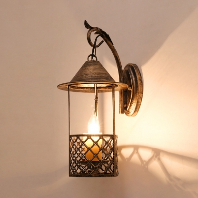 Creative Gazebo Shape Wall Light Single Light Metal Sconce Light in Aged Brass for Corridor