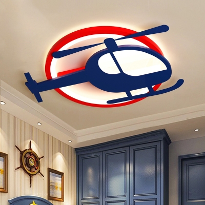 Kid Bedroom Helicopter Ceiling Fixture Metal Simple Style Colorful/White LED Ceiling Mount Light in Warm/White