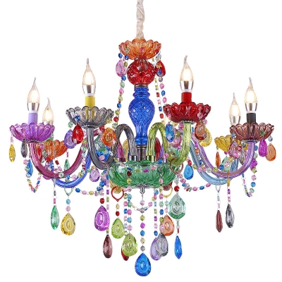 Kindergarten Candle Chandelier Crystal 6/8 Lights Decorative Color Suspension Light