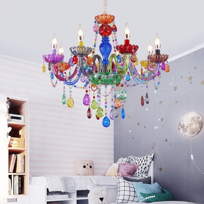 Kindergarten Candle Chandelier Crystal 6/8 Lights Decorative Color Suspension Light