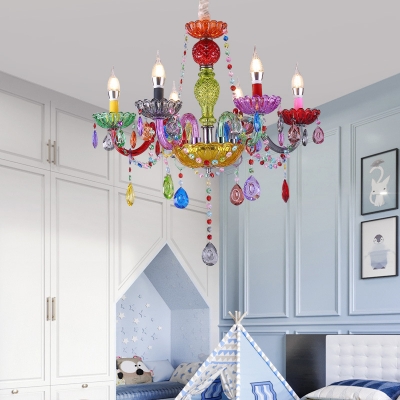 Kindergarten Candle Chandelier Crystal 6/8 Lights Decorative Color Suspension Light